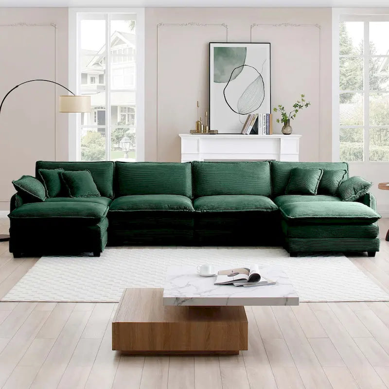 6-Piece Oversized Corduroy U-Shaped Modular Sectional Sofa with Ottomans
