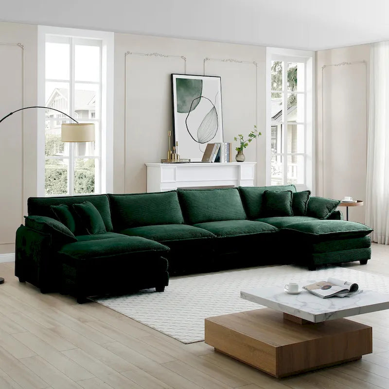 6-Piece Oversized Corduroy U-Shaped Modular Sectional Sofa with Ottomans