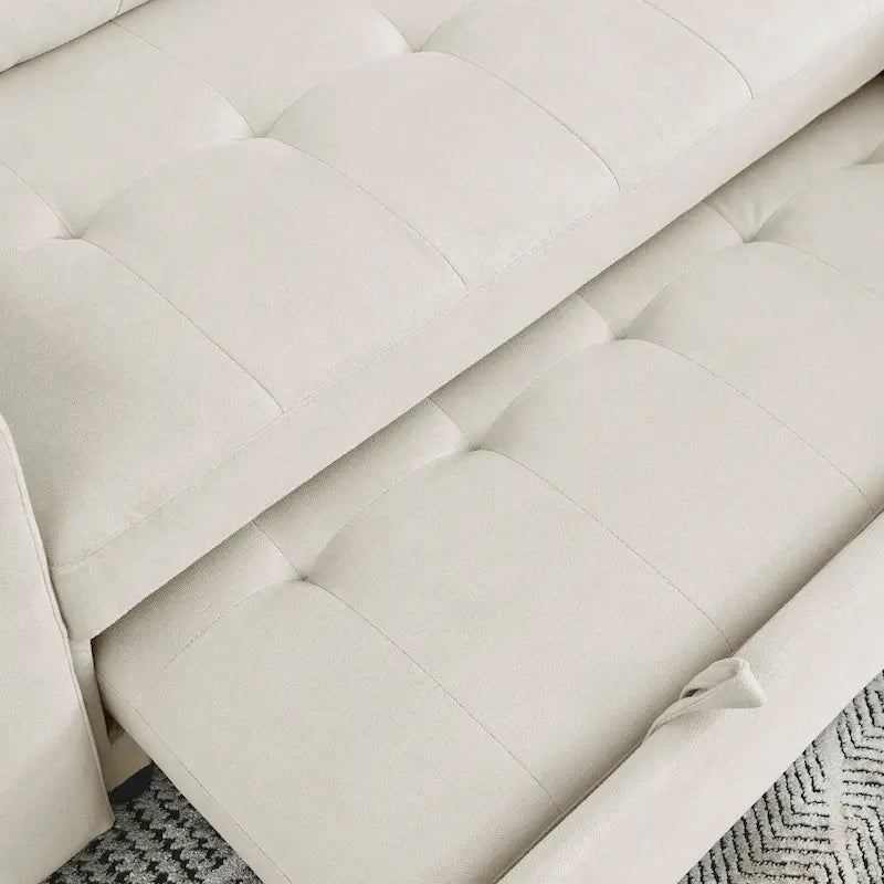 Beige 78.5  Reversible 3 Seater Sleeper Sectional Sofa with Storage Chaise, Pull-Out Bed and Side Pocket