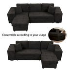 104.5  Charcoal L-Shaped 3 Seater Convertible Sofa with Pull-Out Bed, Storage Chaise and 2 Stools for Living Room