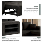 104.5  Charcoal L-Shaped 3 Seater Convertible Sofa with Pull-Out Bed, Storage Chaise and 2 Stools for Living Room