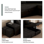 104.5  Charcoal L-Shaped 3 Seater Convertible Sofa with Pull-Out Bed, Storage Chaise and 2 Stools for Living Room
