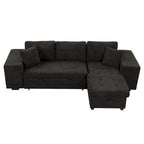 104.5  Charcoal L-Shaped 3 Seater Convertible Sofa with Pull-Out Bed, Storage Chaise and 2 Stools for Living Room