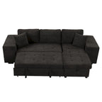 104.5  Charcoal L-Shaped 3 Seater Convertible Sofa with Pull-Out Bed, Storage Chaise and 2 Stools for Living Room