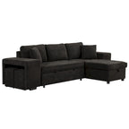 104.5  Charcoal L-Shaped 3 Seater Convertible Sofa with Pull-Out Bed, Storage Chaise and 2 Stools for Living Room