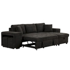 104.5  Charcoal L-Shaped 3 Seater Convertible Sofa with Pull-Out Bed, Storage Chaise and 2 Stools for Living Room