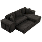 104.5  Charcoal L-Shaped 3 Seater Convertible Sofa with Pull-Out Bed, Storage Chaise and 2 Stools for Living Room