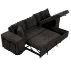 104.5  Charcoal L-Shaped 3 Seater Convertible Sofa with Pull-Out Bed, Storage Chaise and 2 Stools for Living Room