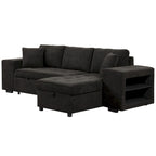104.5  Charcoal L-Shaped 3 Seater Convertible Sofa with Pull-Out Bed, Storage Chaise and 2 Stools for Living Room