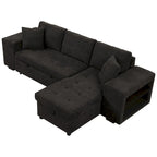 104.5  Charcoal L-Shaped 3 Seater Convertible Sofa with Pull-Out Bed, Storage Chaise and 2 Stools for Living Room