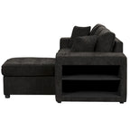 104.5  Charcoal L-Shaped 3 Seater Convertible Sofa with Pull-Out Bed, Storage Chaise and 2 Stools for Living Room