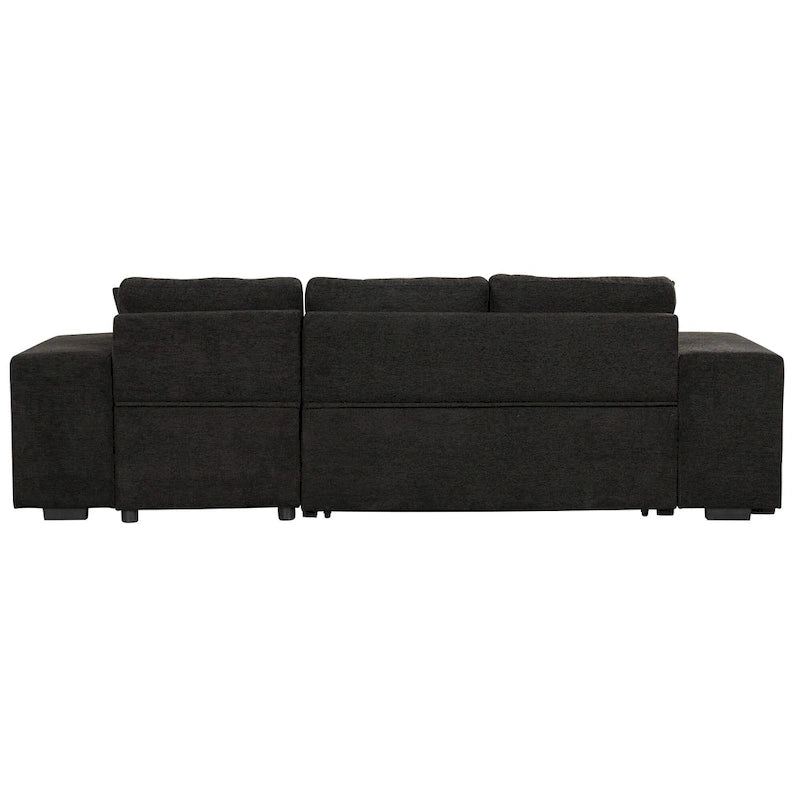 104.5  Charcoal L-Shaped 3 Seater Convertible Sofa with Pull-Out Bed, Storage Chaise and 2 Stools for Living Room