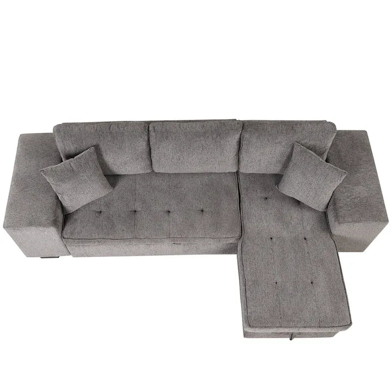 104.5  Charcoal L-Shaped 3 Seater Convertible Sofa with Pull-Out Bed, Storage Chaise and 2 Stools for Living Room