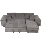 104.5  Charcoal L-Shaped 3 Seater Convertible Sofa with Pull-Out Bed, Storage Chaise and 2 Stools for Living Room