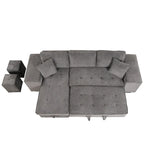 104.5  Charcoal L-Shaped 3 Seater Convertible Sofa with Pull-Out Bed, Storage Chaise and 2 Stools for Living Room