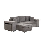 104.5  Charcoal L-Shaped 3 Seater Convertible Sofa with Pull-Out Bed, Storage Chaise and 2 Stools for Living Room