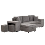 104.5  Charcoal L-Shaped 3 Seater Convertible Sofa with Pull-Out Bed, Storage Chaise and 2 Stools for Living Room