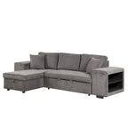 104.5  Charcoal L-Shaped 3 Seater Convertible Sofa with Pull-Out Bed, Storage Chaise and 2 Stools for Living Room