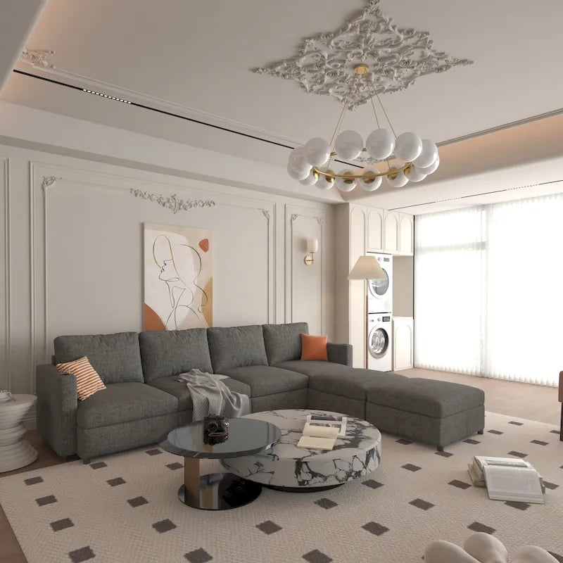 Grey 123  U-Shaped 4-Seater Modular Sectional with Storage Ottomans, Easy to Assemble and Transport