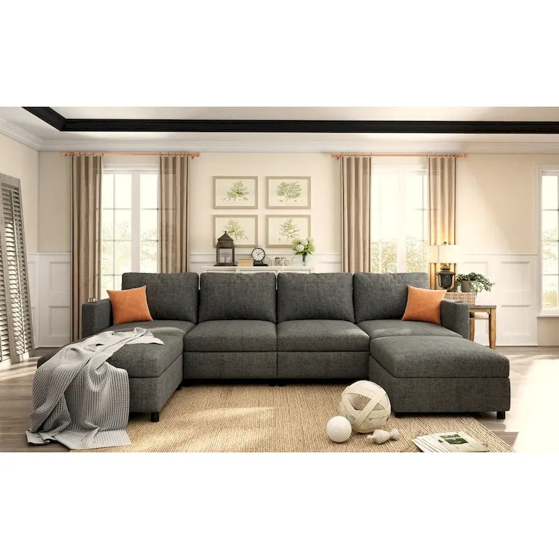 Grey 123  U-Shaped 4-Seater Modular Sectional with Storage Ottomans, Easy to Assemble and Transport