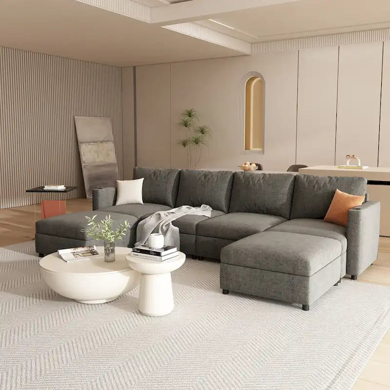 Grey 123  U-Shaped 4-Seater Modular Sectional with Storage Ottomans, Easy to Assemble and Transport