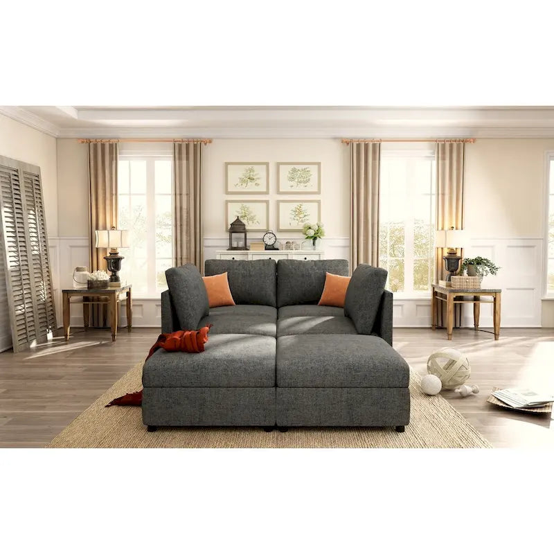 Grey 123  U-Shaped 4-Seater Modular Sectional with Storage Ottomans, Easy to Assemble and Transport