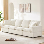 White 84  Modular Chenille 4-Seat Sectional Sofa Set with Removable Cushions and 2 Pillows, Perfect for Small Spaces