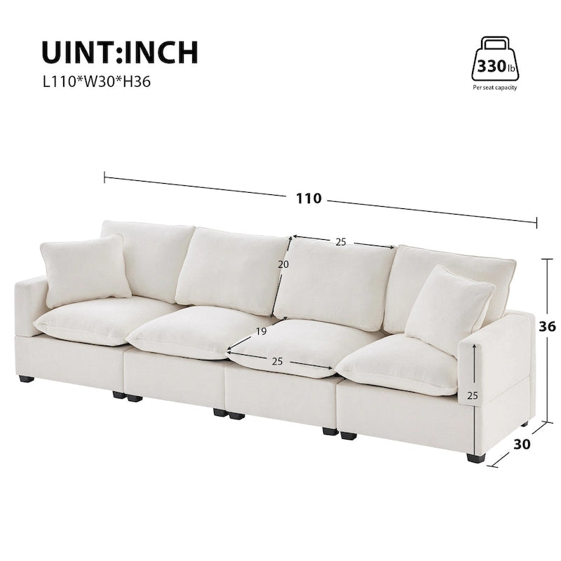 White 84  Modular Chenille 4-Seat Sectional Sofa Set with Removable Cushions and 2 Pillows, Perfect for Small Spaces
