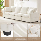 White 84  Modular Chenille 4-Seat Sectional Sofa Set with Removable Cushions and 2 Pillows, Perfect for Small Spaces