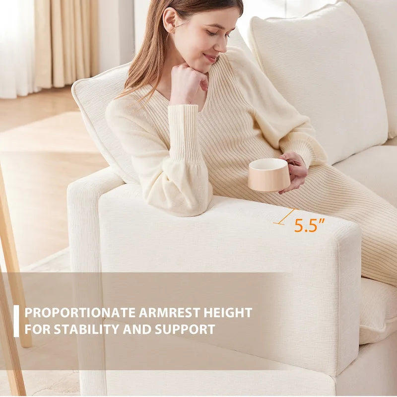 White 84  Modular Chenille 4-Seat Sectional Sofa Set with Removable Cushions and 2 Pillows, Perfect for Small Spaces