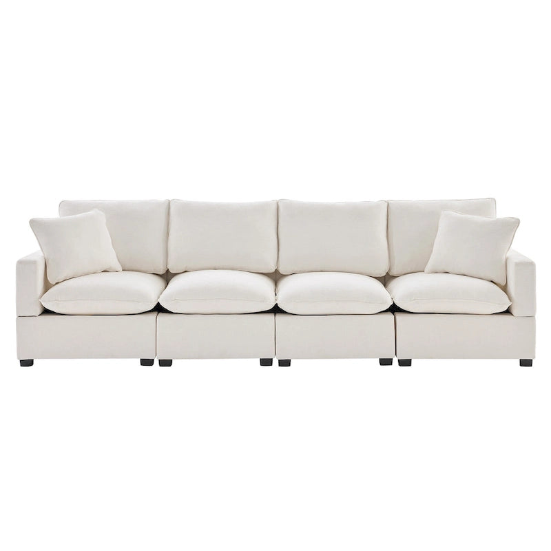 White 84  Modular Chenille 4-Seat Sectional Sofa Set with Removable Cushions and 2 Pillows, Perfect for Small Spaces