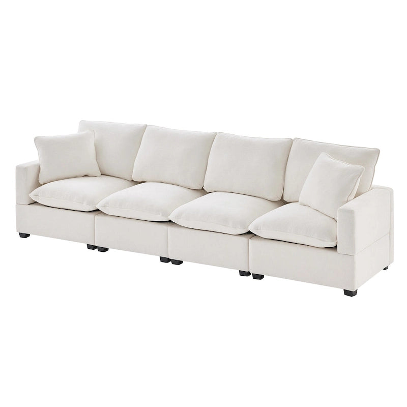 White 84  Modular Chenille 4-Seat Sectional Sofa Set with Removable Cushions and 2 Pillows, Perfect for Small Spaces