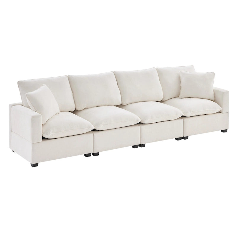 White 84  Modular Chenille 4-Seat Sectional Sofa Set with Removable Cushions and 2 Pillows, Perfect for Small Spaces