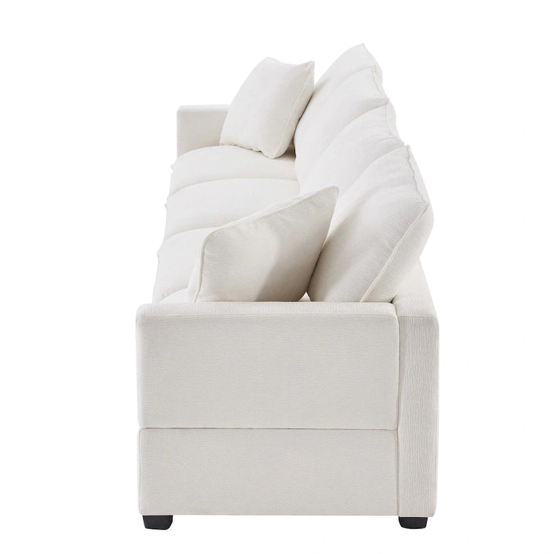 White 84  Modular Chenille 4-Seat Sectional Sofa Set with Removable Cushions and 2 Pillows, Perfect for Small Spaces