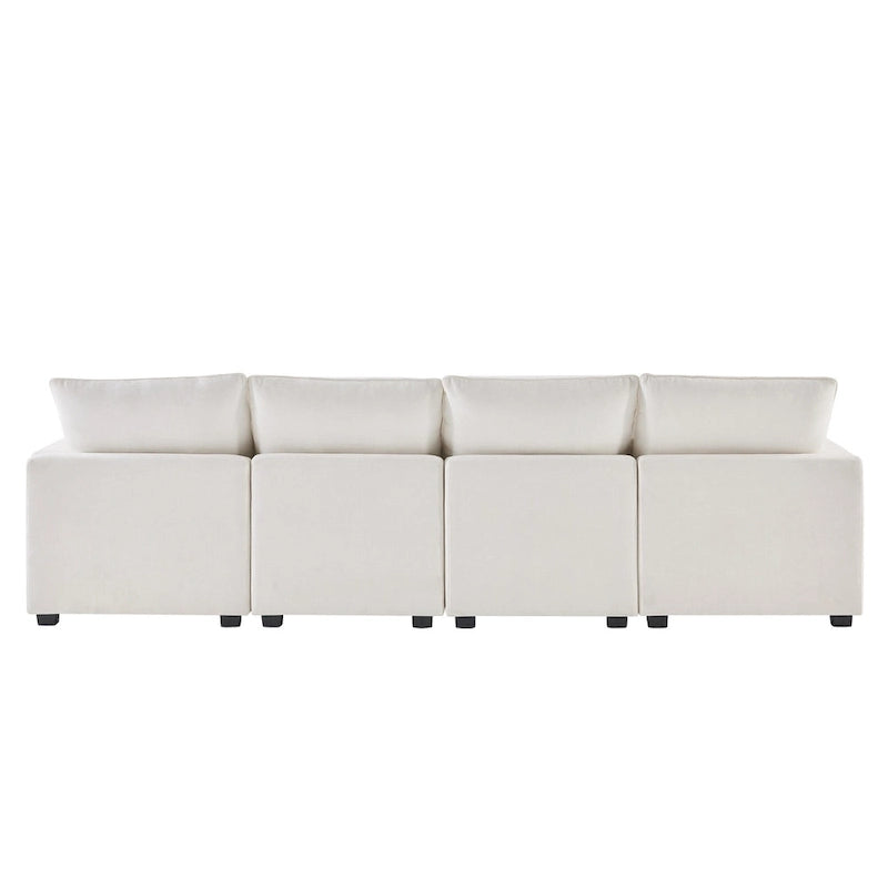 White 84  Modular Chenille 4-Seat Sectional Sofa Set with Removable Cushions and 2 Pillows, Perfect for Small Spaces