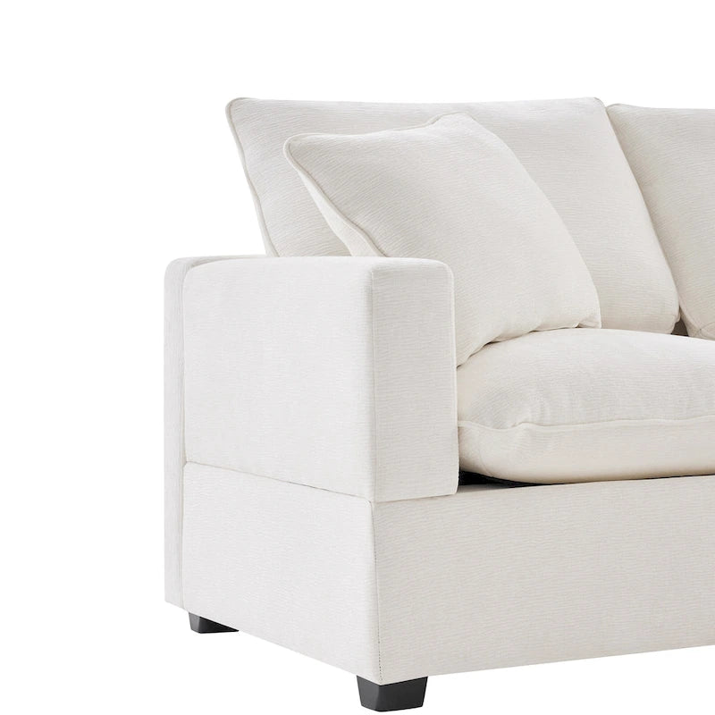 White 84  Modular Chenille 4-Seat Sectional Sofa Set with Removable Cushions and 2 Pillows, Perfect for Small Spaces