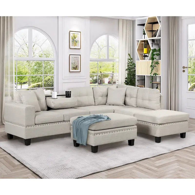 105  L-Shaped 7-Seater Modern Sofa with Storage Ottoman