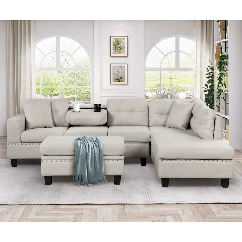 105  L-Shaped 7-Seater Modern Sofa with Storage Ottoman