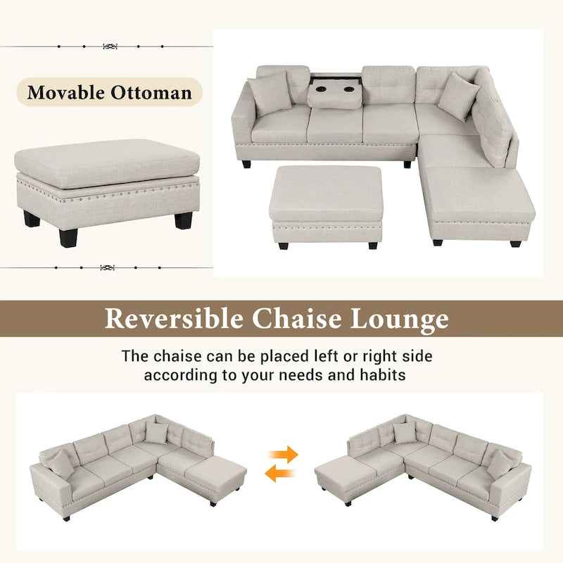 105  L-Shaped 7-Seater Modern Sofa with Storage Ottoman