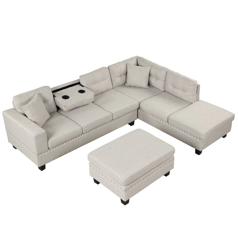 105  L-Shaped 7-Seater Modern Sofa with Storage Ottoman