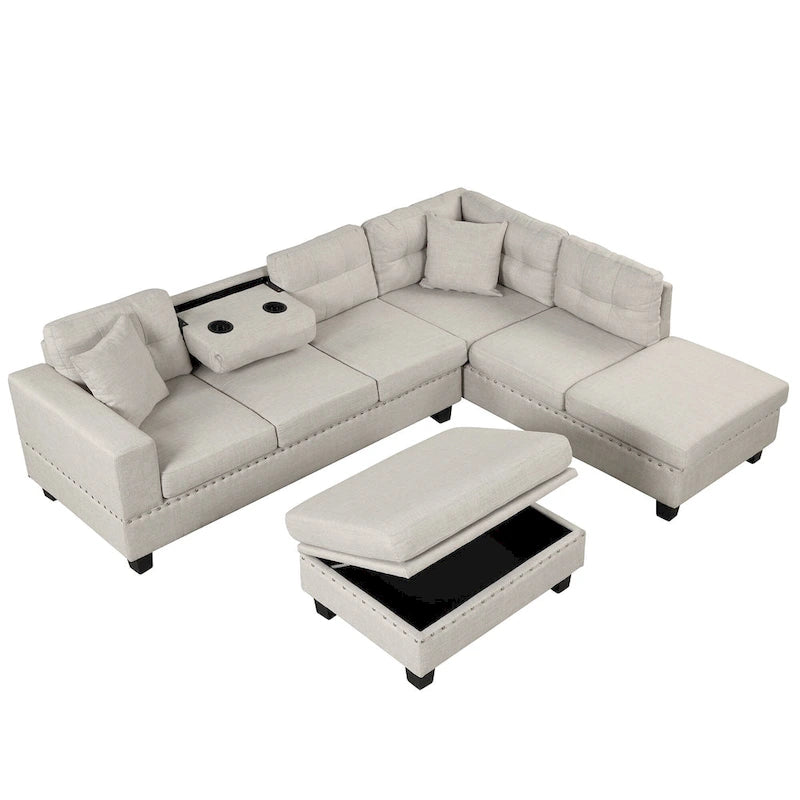 105  L-Shaped 7-Seater Modern Sofa with Storage Ottoman