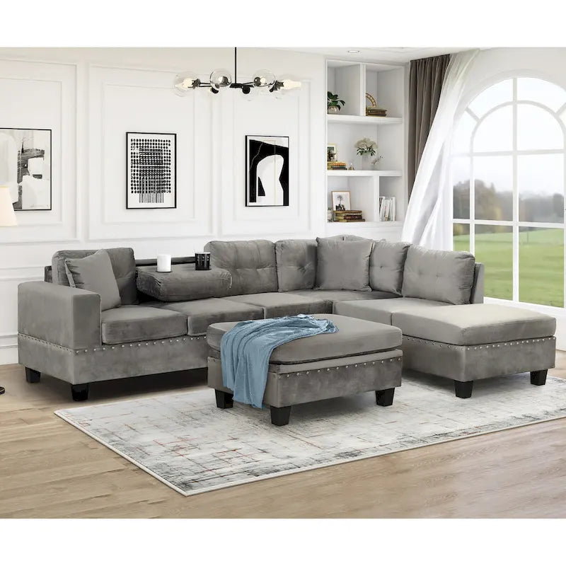 105  L-Shaped 7-Seater Modern Sofa with Storage Ottoman