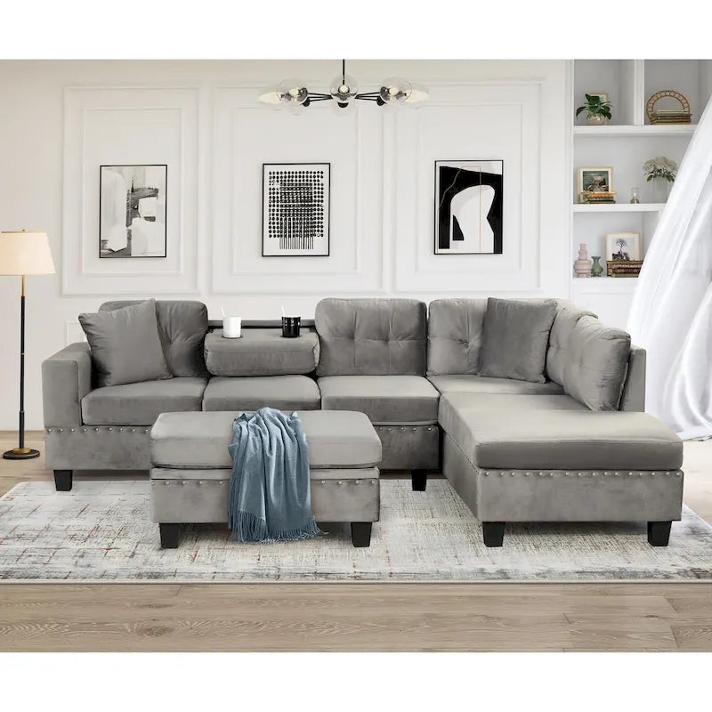 105  L-Shaped 7-Seater Modern Sofa with Storage Ottoman