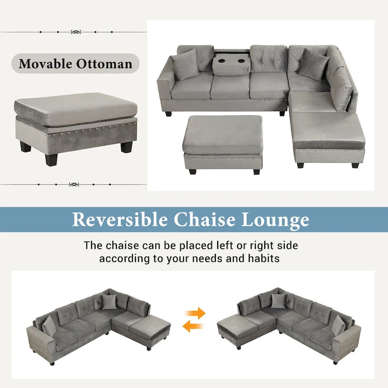 105  L-Shaped 7-Seater Modern Sofa with Storage Ottoman