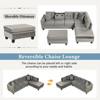 105  L-Shaped 7-Seater Modern Sofa with Storage Ottoman