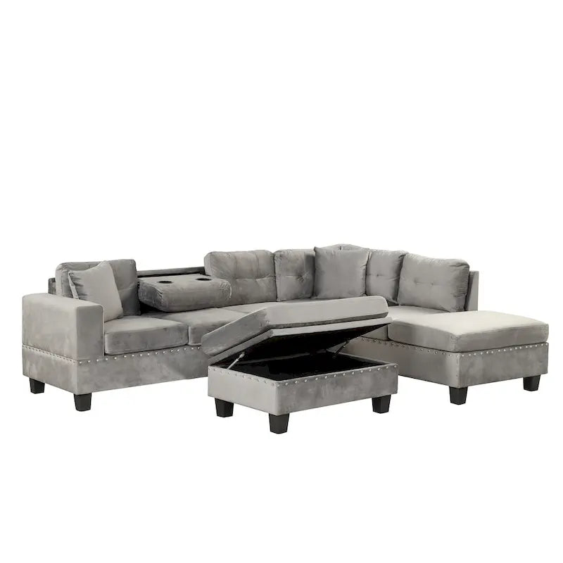 105  L-Shaped 7-Seater Modern Sofa with Storage Ottoman