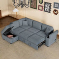 84.75  L-Shaped 5-Seat Sleeper Sectional Sofa with Storage Ottoman, Hidden Arm Storage, and USB Charging for Living Room