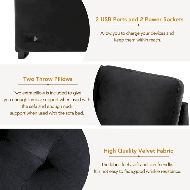 84.75  L-Shaped 5-Seat Sleeper Sectional Sofa with Storage Ottoman, Hidden Arm Storage, and USB Charging for Living Room