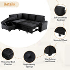 84.75  L-Shaped 5-Seat Sleeper Sectional Sofa with Storage Ottoman, Hidden Arm Storage, and USB Charging for Living Room