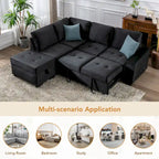 84.75  L-Shaped 5-Seat Sleeper Sectional Sofa with Storage Ottoman, Hidden Arm Storage, and USB Charging for Living Room